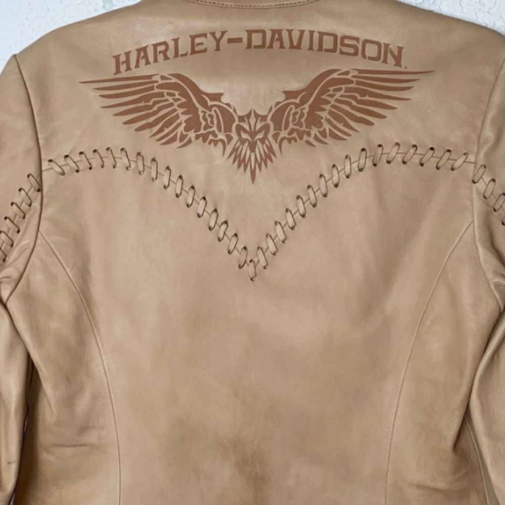 Rare Women's Authentic Harley Davidson Tan leather Jacket Small NWT​​​​​​​​ - Picture 2 of 8